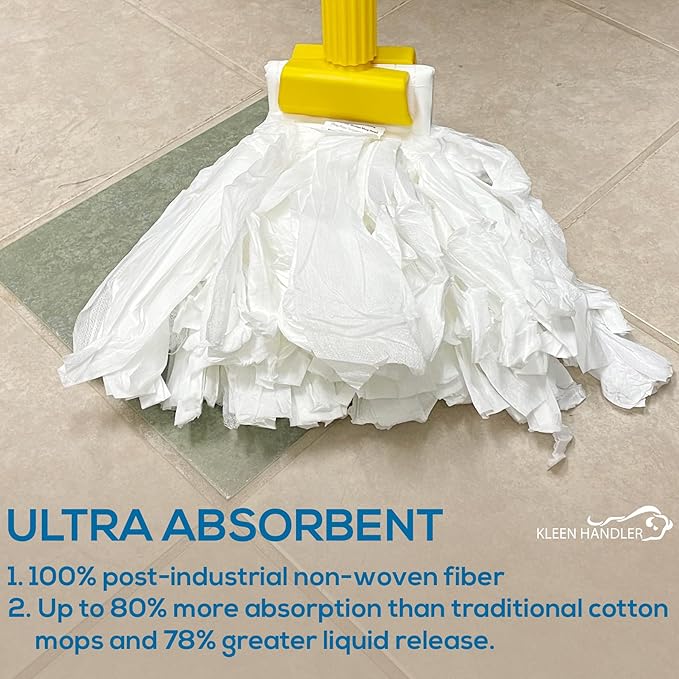 KLEEN HANDLER Disposable Industrial Mop Head Replacement | Non-Woven Cut End Floor Cleaning Wet Mop Head Refill (Pack of 3)