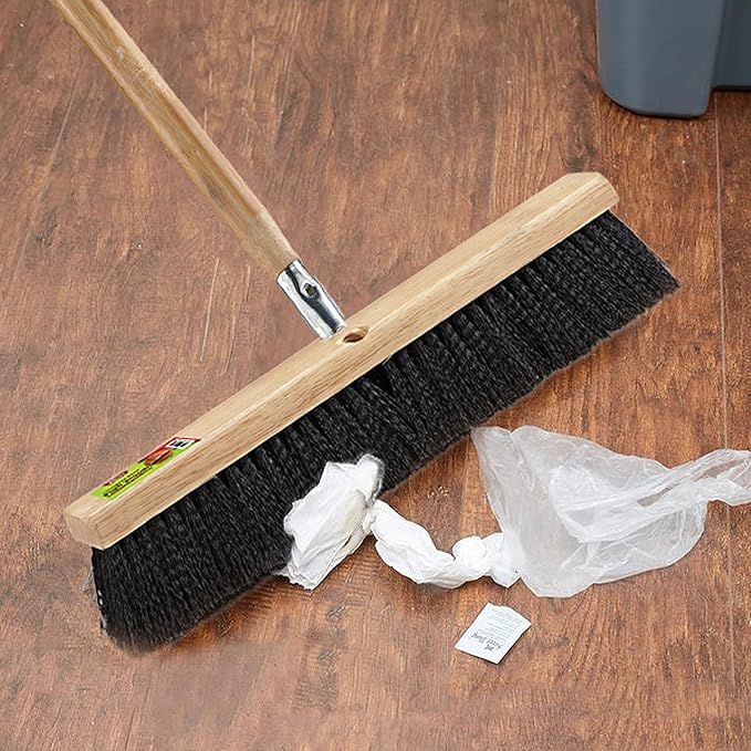 Black Indoor Push Broom Head – Heavy Duty Hardwood Block – Polypropylene Bristles – Deck Scrub Brush – Two Threaded Handle Holes for Better Assist (12")