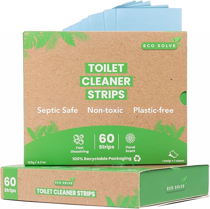 Natural Toilet Bowl Cleaner Strips, Eco-friendly, Non-toxic, Septic Safe, Removes Odors & Stains, Plastic-free, Natural Toilet Bowl Cleaner for Quick and Easy Cleaning, Toilet Fresheners (60 count)