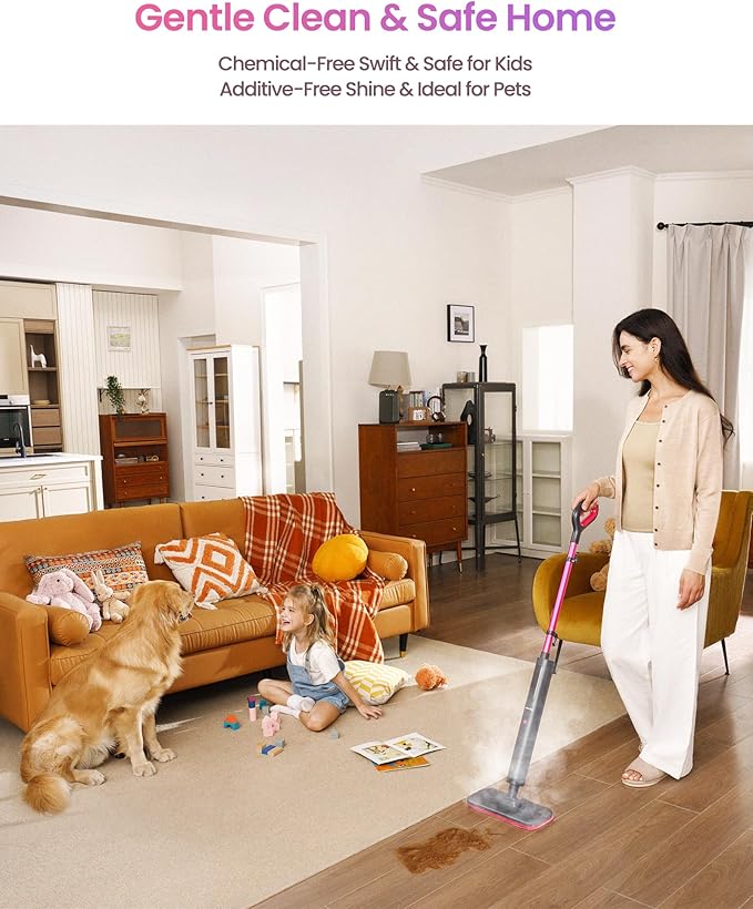 Schenley Steam Mop Cleaner Powerful - 15s Fast Heat-Up, Chemical-Free for Hardwood/Tile/Laminate & Floors/Walls, Washable Pads, 3 Modes for Carpet, Lightweight, Self-Standing, Sleek Design