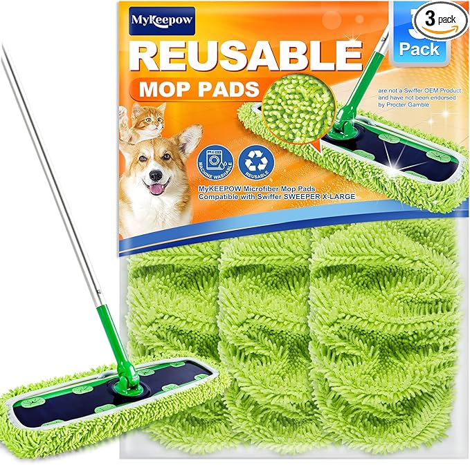 Reusable Mop Pads for Swiffer Sweeper XL Mop, MyKEEPOW Dry Wet XL Sweeping Refill Pads for Floor Cleaning, 3 Pack