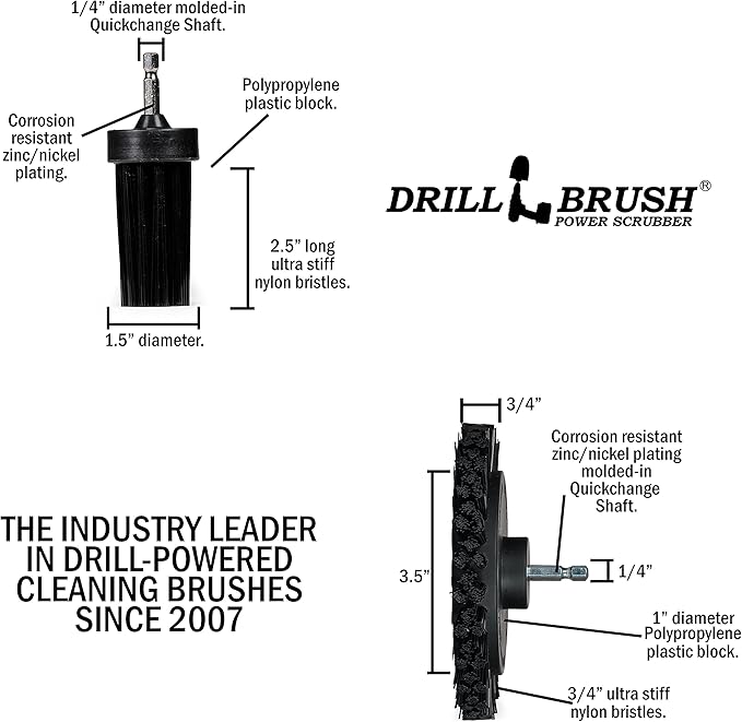 Grill Cleaning Drill Scrub Brush Attachment - Black Ultra Stiff Brush Attachments for Drill - BBQ, Griddle and Smoker Cleaning Brush - Nylon Grill Brush Stainless Steel