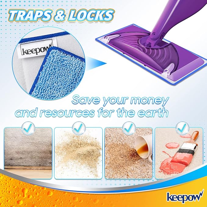 Power Scrubbing Reusable Mop Pads for Swiffer WetJet Mops (8 Pack), Wet Jet Refills, Washable Microfiber Mop Pads for Floor Cleaning Wet Dry Use