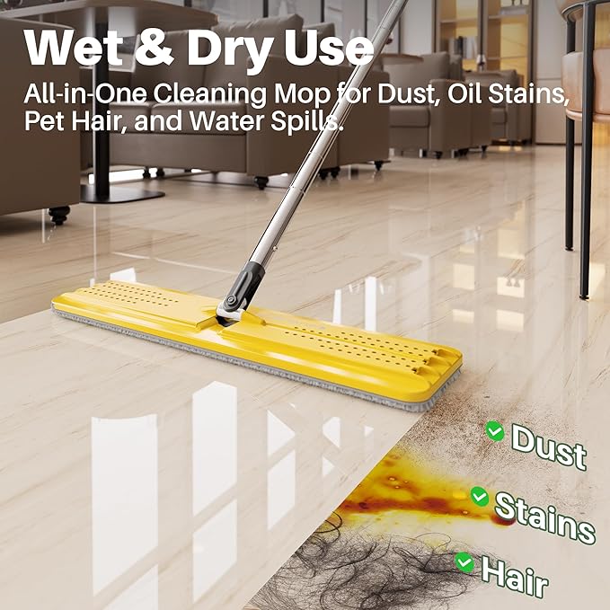 JOYMOOP Heavy Duty Commercial Mops for Floor Cleaning, Wet Dry Mop and Bucket Set with Large Capacity Yellow Mop Bucket, Includes 3 Reusable 17-Inch Microfiber Mop Pads