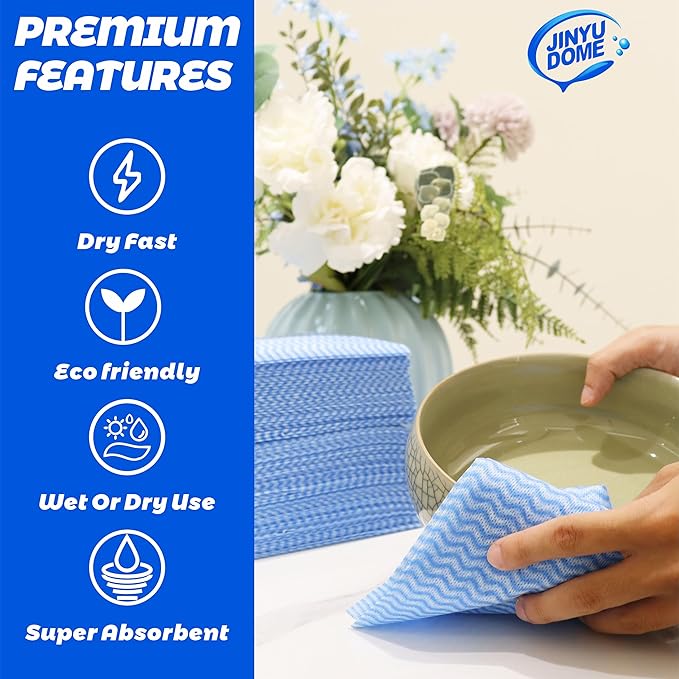 Blue Handi Wipes Disposable Dish Cloths Heavy Duty Kitchen Towels Reusable Cleaning Wipe, 60 Count
