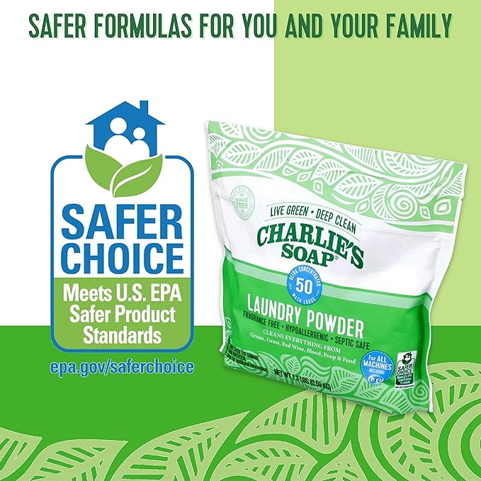 Charlie's Soap - Unscented Laundry Powder 50 Loads (Six 50-load Bags, 300 Total Loads)