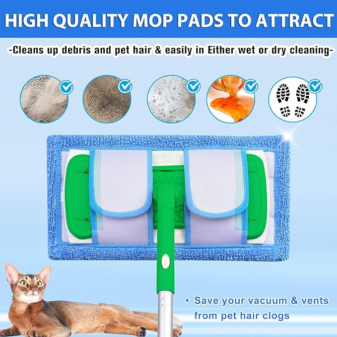 2 Pack Reusable Microfiber Mop Pads Compatible for Swiffer Sweeper & All 10-12 Inch Flat Mop, Upgraded Wet Dry Cleaning Pads for All Hard-Floor, Washable Sweeper Refills