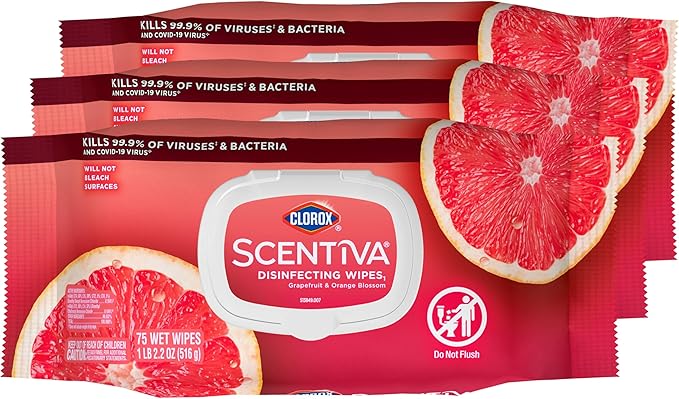 CLOROX Scentiva Disinfecting Wipes, Grapefruit and Orange Blossom, 75 Ct., Pack of 3 (Pack May vary)