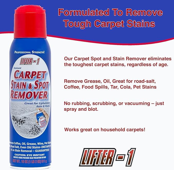 Carpet Spot Remover, Stain and Red wine Remover and Spot Treatment for Oil, Grease, Urine, Cleaning Performance for Rugs, Upholstery, Fabrics (18 Fl Oz (Pack of 6))