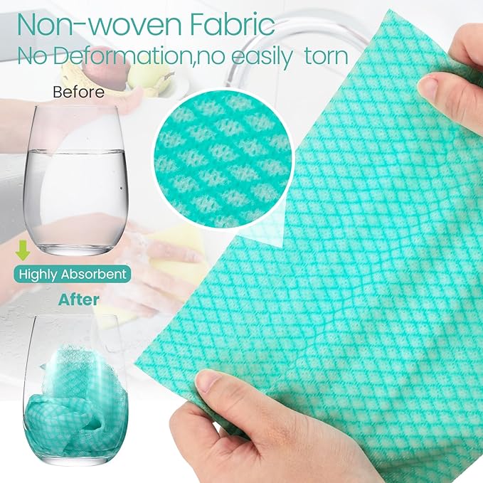 Tioncy 400 Pcs Disposable Cleaning Cloths Reusable Handy Wipes for Kitchen Multi-Purpose Dish Towels and Dish Cloths Absorbent Cleaning Cloth Cleaning Wipes for Kitchen and Home(Green)