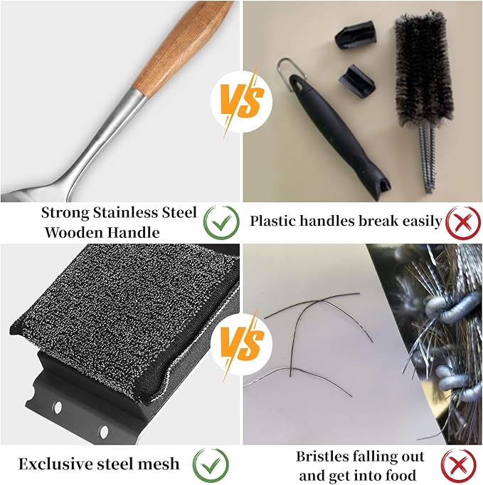 18” Steam Grill Brush Bristle Free,Safe Grill Cleaner for Outdoor Grill,Replaceable Head Grill Scraper Tool,BBQ Grill Cleaning Brush Kit,Grill Brush BBQ Accessories,Gifts for Men/Dad