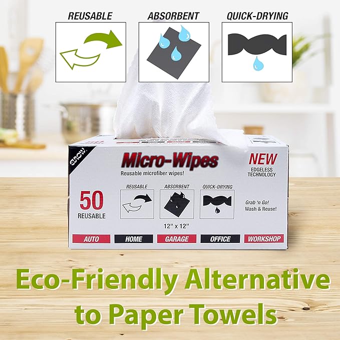 Eurow Microfiber Detailing Wipes with Dispenser Box, 200GSM, 12 by 12 Inches, Pack of 50, White