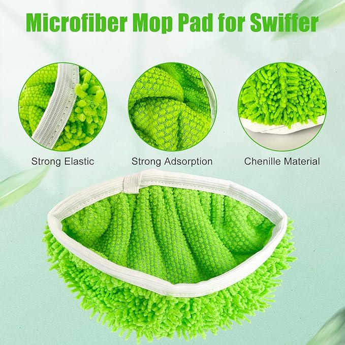 6 Pack Reusable Microfiber Mop Pads for Swiffer Sweeper Mop (10-12in), Washable Mop Replacement Pads for Wet and Dry Mop, Flat Dust Mop Refills for Hardwood Floor Cleaning