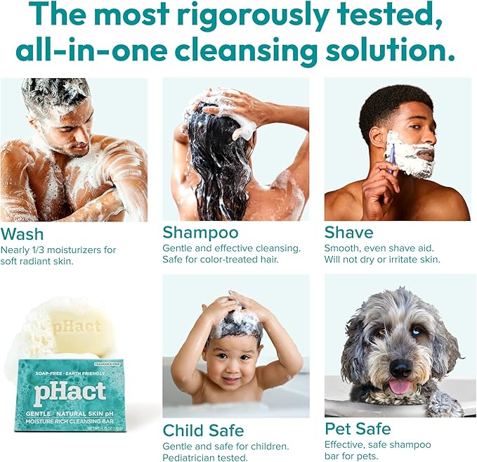 ANDREW LESSMAN pHact Moisture-Rich, Soap-Free Cleansing Bar. Natural Skin pH. Fragrance-Free. All Skin Types - Even Sensitive Skin. Hypoallergenic. Dermatologist Tested. 12-Pack 4.25 oz Each