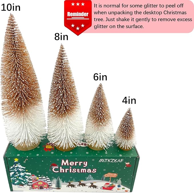 Mini Christmas Trees Bottle Brush Christmas Trees for Christmas Decorations Multicolor Table Top Gradient Christmas Tree with Wooden Base (Gold+White)