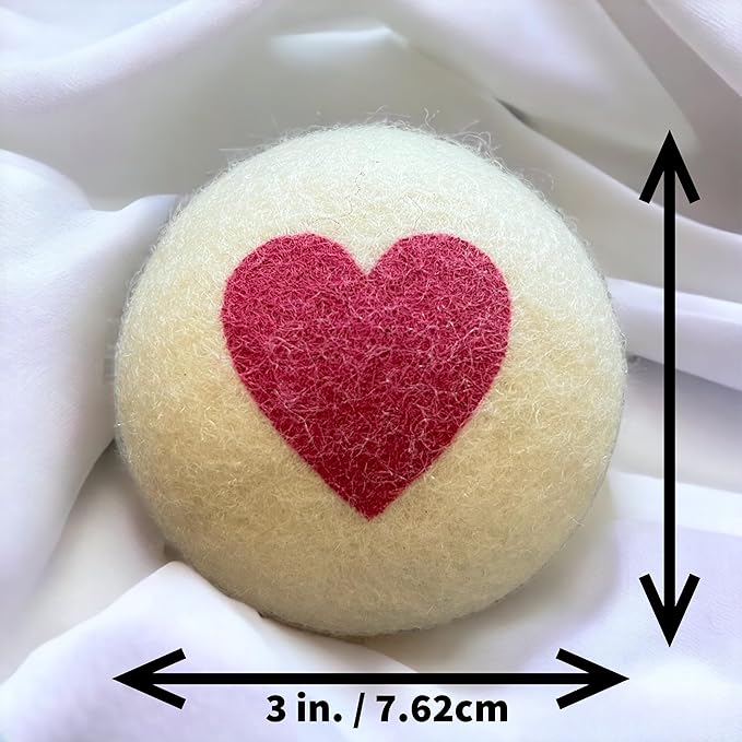 Dryer Balls Red Heart Natural Wool Reusable Eco-Friendly 6-Pack XL Premium All Natural Reduces Wrinkles Saves Drying Time Chemical Free Alternative to Dryer Sheets and Fabric Softener