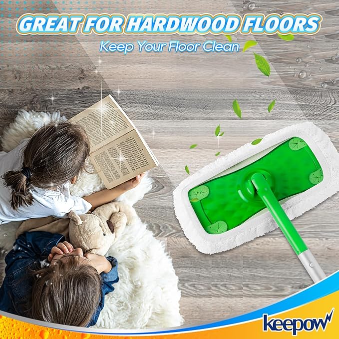 KEEPOW Reusable Dry Sweeping/Wet Mopping Cloths Compatible with Swiffer Sweeper, Washable Microfiber Mop Pads Refills for Hard-Surface/Hardwood Floor Cleaning, 4-Pack (Mop is Not Included)