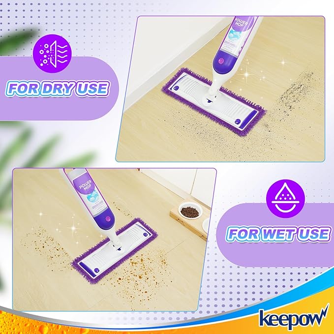 KEEPOW Reusable Power Mop Refills Pads Compatible with Swiffer PowerMop Mop - Power Mop Pads Refill - Washable Microfiber Pads for Multi-Surface Floor Cleaning, 8Pack