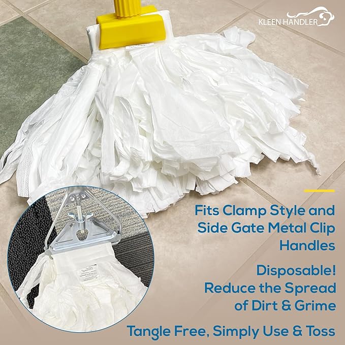 KLEEN HANDLER Disposable Industrial Mop Head Replacement | Non-Woven Cut End Floor Cleaning Wet Mop Head Refill (Pack of 6)