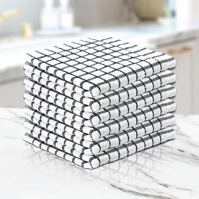 100% Cotton Dish Cloths (Pack of 6) - Dish Rags for Washing Dishes - Reusable & Highly Absorbent Kitchen Towels - Multipurpose Kitchen Rags - (12" x 12" - Black Checkered)