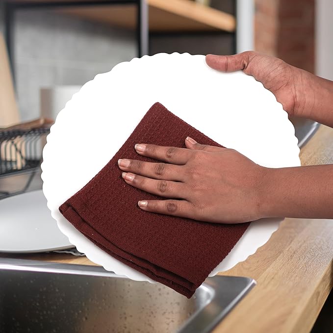 100% Cotton Waffle Dish Cloths (Pack of 6) - Dish Rags for Washing Dishes - Reusable & Highly Absorbent Kitchen Towels - Multipurpose Kitchen Rags - (12" x 12" - Maroon)