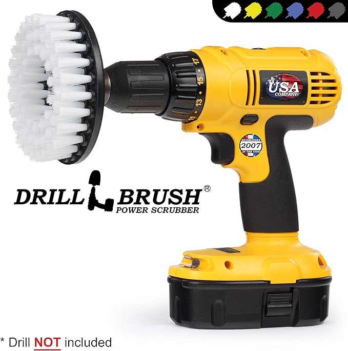 Drillbrush 5" Round Soft Bristle Scrub Brush Power Drill Attachment - Car Carpet Cleaning - Interior Detailing Tool - Tire Cleaner Drill Attachment - Automotive Seat Cleaning Brush - Wheel Polishing