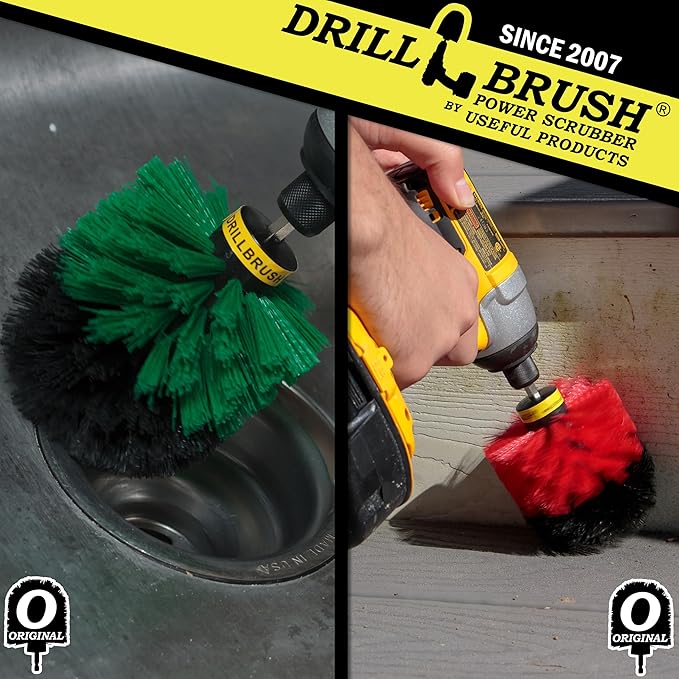 Drill Brush Power Scrubber - Kitchen Cleaning - Dish Brush - Pots and Pans - Cast Iron Cookware - Tile and Grout Brush - Outdoor Cleaning - Stiff Bristle Patio and Deck Brush - Concrete Bird Baths