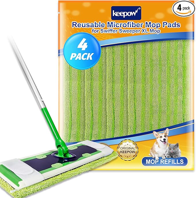 4 Pack Microfiber Mop Pads for Swiffer XL Mops Reusable Wet and Dry Mopping Cloths Compatible with Swiffer Sweeper XL,Washable XL Mop Refill Replacement for All Hardwood Dry Wet Cleaning