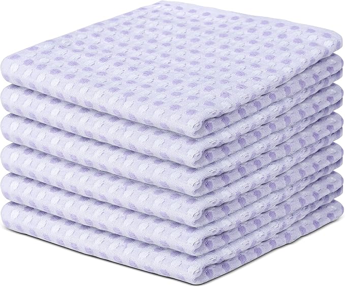 100% Cotton Dish Cloths (Pack of 6) - Dish Rags for Washing Dishes - Reusable & Highly Absorbent Kitchen Towels - Multipurpose Kitchen Rags - (12" x 12" - Purple Honeycomb)