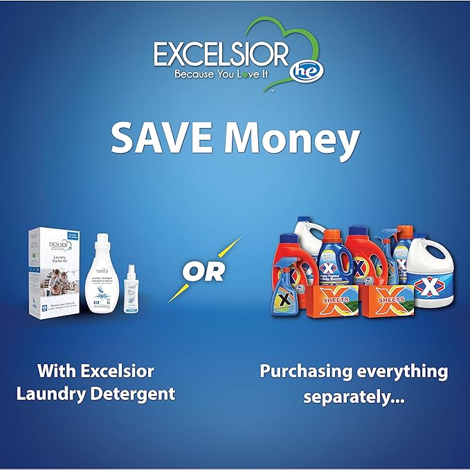 Excelsior - HE Liquid Laundry Detergent with Natural Stain Remover for 66 Loads - Unscented - 1 Liter Eco-friendly Laundry Detergent Starter Pack (1 Pack)