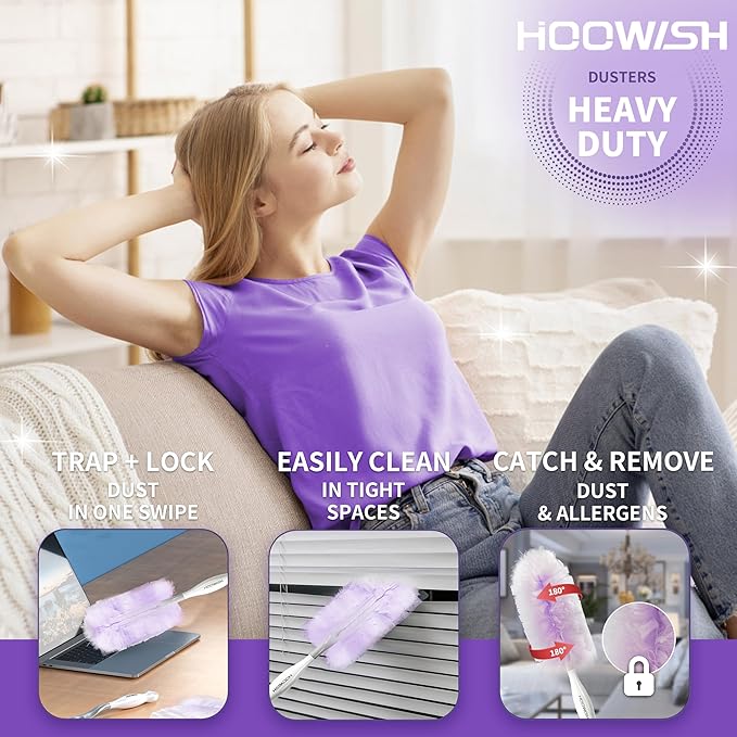 Microfibre dust Cleaner Set, Unscented Disposable Dusters for Cleaning, Contain 1 Handle and 3 Replacement Pads Refills