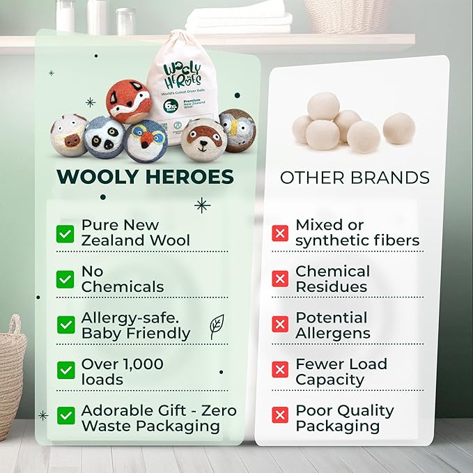 No More Dryer Sheets - Wool Dryer Balls - XL 6-Pack - Eco Dryer Balls - Dryer Balls Laundry Reusable - Softens Laundry Naturally - Reduces Drying Time & Static - with Storage Bag