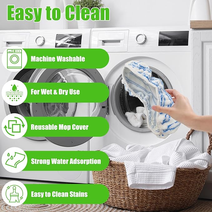 Reusable Microfiber Mop Pads Compatible with O Cedar Mop, 2 Pack Mop Head Replacement Pads for Dry & Wet Use, Washable Flat Dust Mop Refills for Hardwood Floor Cleaning, 15x8 Inch