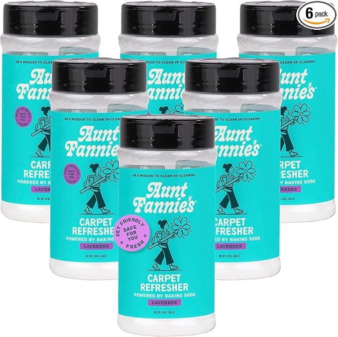 Aunt Fannie's Carpet Refresher & Deodorizer Powder, Multi-Purpose Rug, Carpet, and Upholstery Odor Eliminator for Homes with Cats and Dogs, Lavender Scent, 16 Oz (Pack of 6)