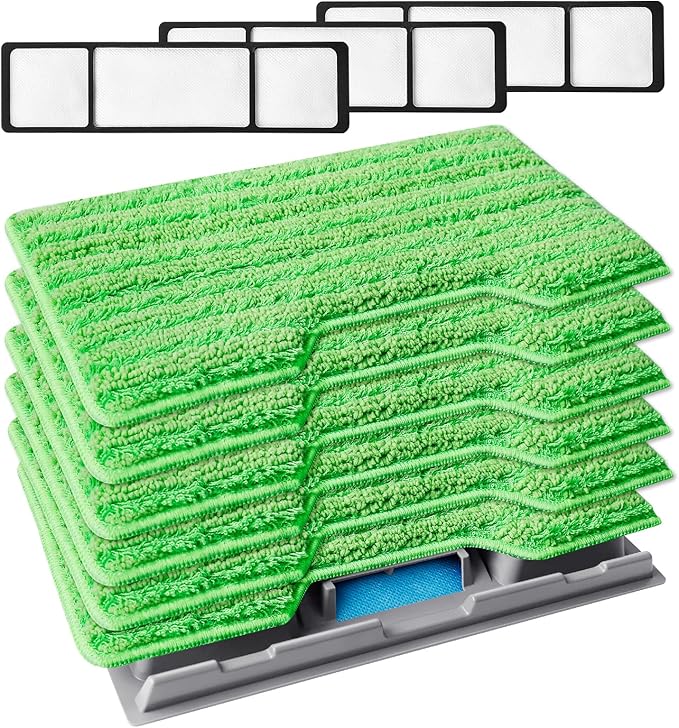 KEEPOW Reusable Mop Replacement Pads Compatible with Shark Vac Mop VM252 VM200 VC205 VM250 /QM250 VM190 VM200P12, Washable Vacuum Mop Pad Refills, Upgraded Design of Dirt Chamber (1+3+6 Pads)