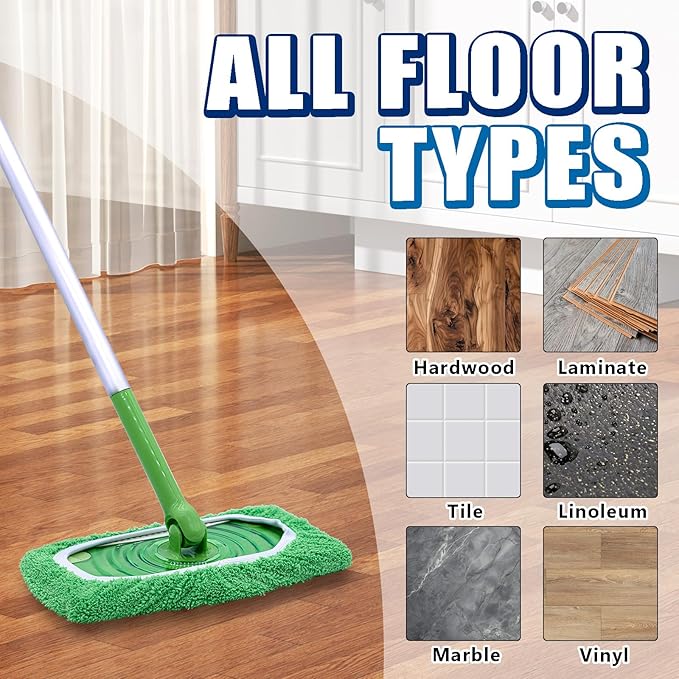 Reusable Mop Pads Compatible with Swiffer Sweeper Mop, Washable Wet Mop Pads Refills, Dry Sweeping Cloths, Microfiber Mops for Floor Cleaning -6 Pack
