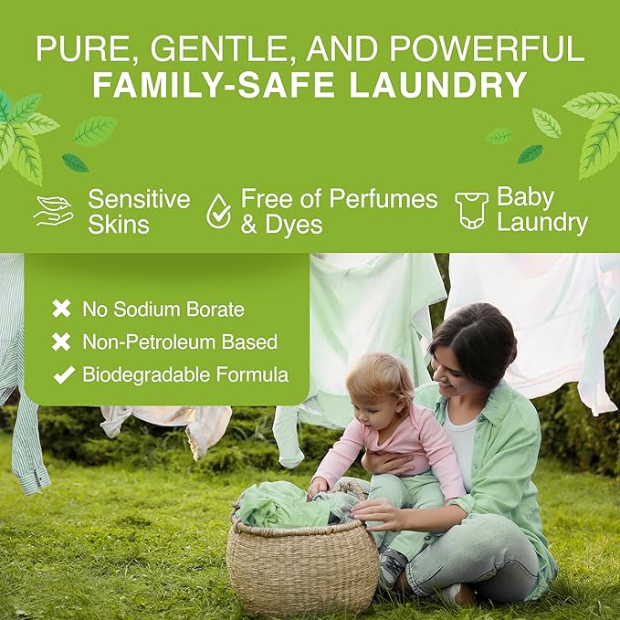 Good Natured Brand | Natural Laundry Detergent Powder | Washing Soda for Laundry | Tough Stain Remover | Hypoallergenic, Safe for Sensitive Skin | Eco-friendly | Peppermint | 94 oz 188 Loads