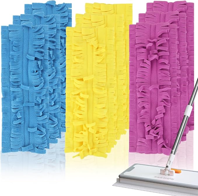 9 Pack Power Mop Refill Pads for Swiffer Powermop Multi-Surface Mops and Wood Mops, Reusable & Washable Microfiber Power Mop Pads for All Types of Floor Cleaning(3 Yellow+3 Purple+3 Blue)
