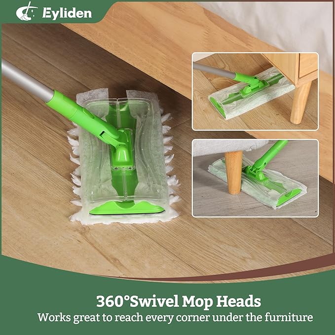 Eyliden Disposable Mop Starter Kit - 60 Refills Pack: 1 Sweeper, 12 Wet Cloths, 36 Pet Hair Mop Pads, 12 Dry Sweeping Cloths