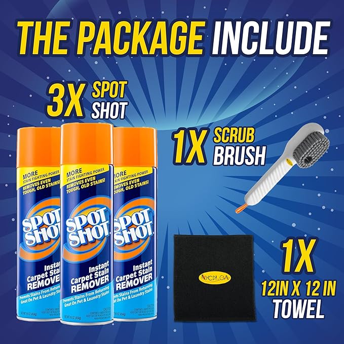NYCPI & GA Towel and Brush along with Carpet Stain Remover Kit with Bottles | Complete Cleaning Set for Tough Stains, Odors, and Messes | Perfect for Old & New Stains (5.33 Fl Oz (Pack of 3))