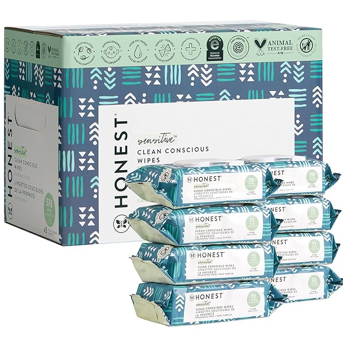 The Honest Company Clean Conscious Multi-Use Wipes | Hypoallergenic + Unscented for Sensitive Skin | Over 99% Water, Compostable, Plant Based, Baby Wipes | Balance Blues, 576 Count