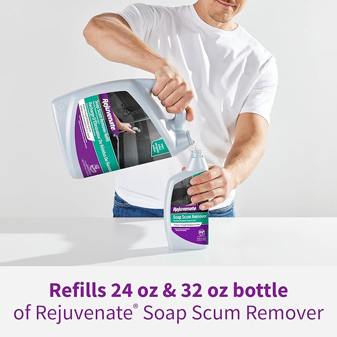 Rejuvenate Scrub Free Soap Scum Remover Cleaning Formula - Spray and Rinse for Streak Free Finish on Glass, Ceramic Tile, Chrome, Plastic and More