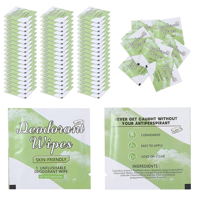 100Pcs Travel Deodorant Wipes, Travel Size Mini Deodorant Wipes Bulk for Homeless, Individually Wrapped Body Cleaning Supplies for Women Wet Armpit for Body Cleaning Cucumber