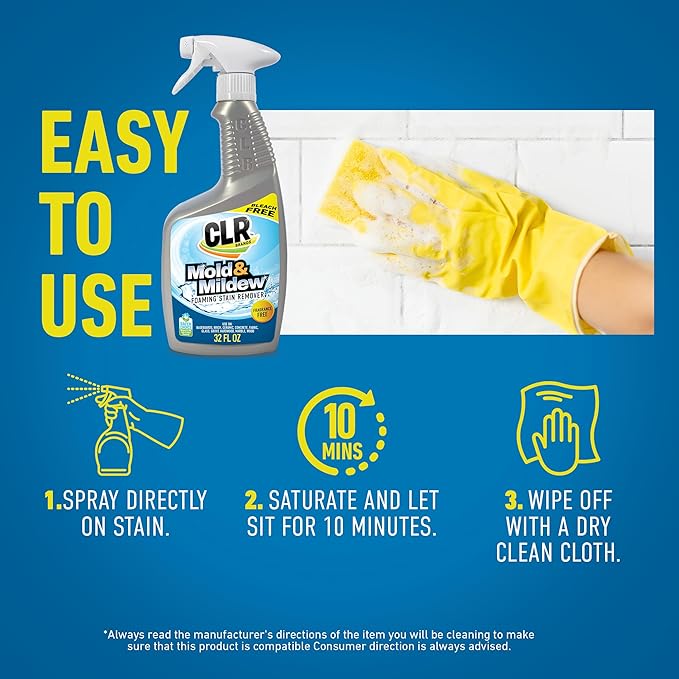 CLR Mold & Mildew Clear, Bleach-Free Stain Remover Spray Works on Fabric, Wood, Fiberglass, Concrete, Brick, Glass, and More - EPA Safer Choice, 32 Fl Oz (Pack of 2)