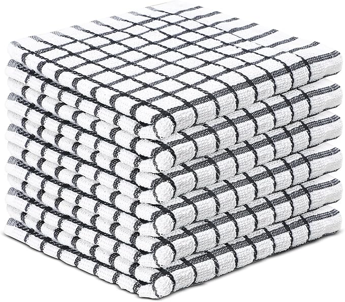 100% Cotton Dish Cloths (Pack of 6) - Dish Rags for Washing Dishes - Reusable & Highly Absorbent Kitchen Towels - Multipurpose Kitchen Rags - (12" x 12" - Black Checkered)