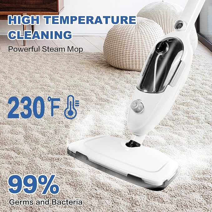 Steam Mop Cleaner 10-in-1 with Convenient Detachable Handheld Unit, Laminate/Hardwood/Tiles/Carpet Kitchen - Garment - Clothes - Pet Friendly Steamer Whole House Multipurpose Use