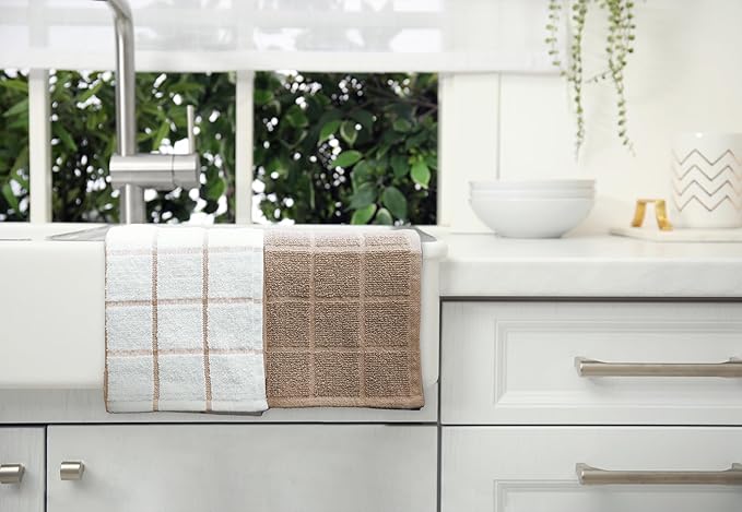 100% Cotton Dish Cloths for Dish Washing, Terry Dish Cloth, Cotton Dish Rags, 6 Pack, Super Soft and Absorbent, 12"x12" inches, Reusable Cleaning Cloth, TAN Dish Cloth