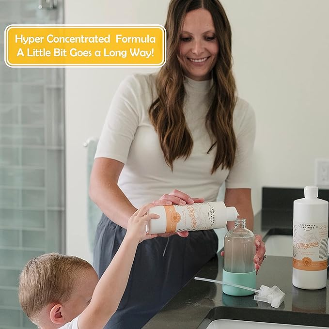 100% Organic All Purpose Cleaner | Household Cleaning | Multi Surface | Glass | Kitchen Countertop | Bathroom Toilet Tub & Shower | Non Toxic | Hypoallergenic | Hyper Concentrated | Tangerine