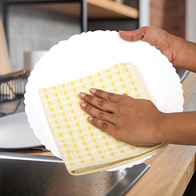 100% Cotton Dish Cloths (Pack of 6) - Dish Rags for Washing Dishes - Reusable & Highly Absorbent Kitchen Towels - Multipurpose Kitchen Rags - (12" x 12" - Lemon Yellow Honeycomb)