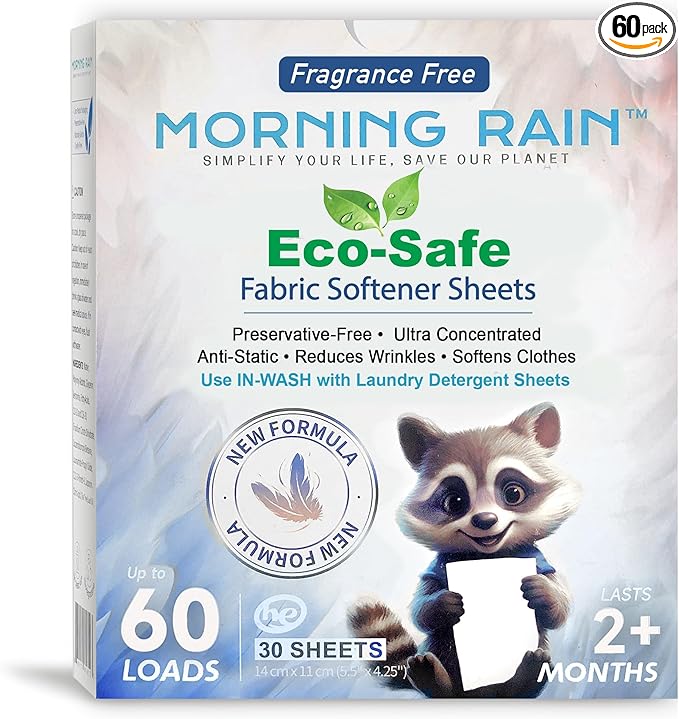 Eco Fabric Softener Sheets for Washing Machine - Fragrance-Free, Preservative-Free, Ultra-Concentrated - 30 Sheets for Up to 60 Loads, Anti-Static, Reduces Wrinkles, Softens Clothes
